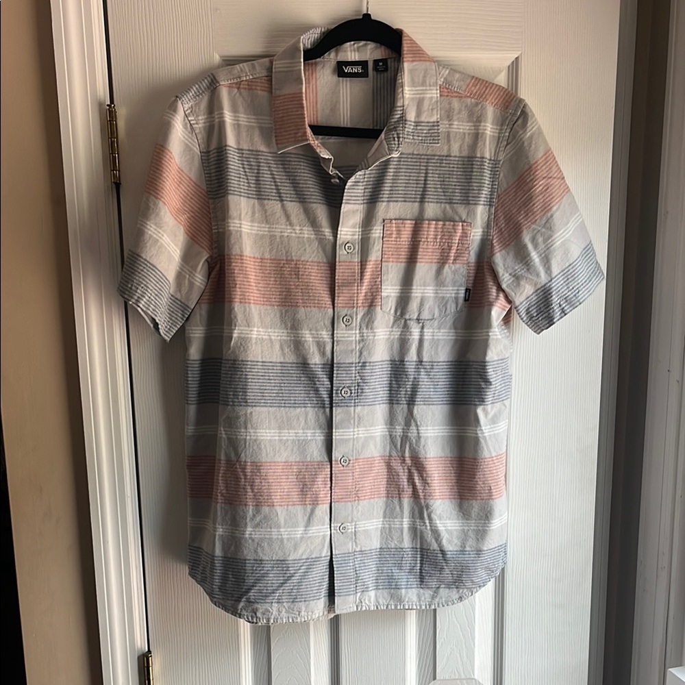 Vans Gray and Pink Casual Button Down Shirt